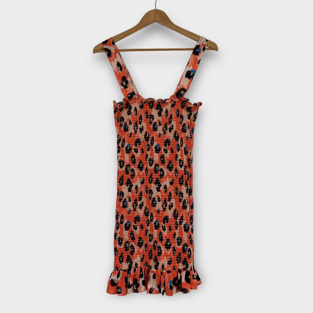 Waverly Grey Liberant Women’s Size Small Orange Animal Print Smocked Mini Dress